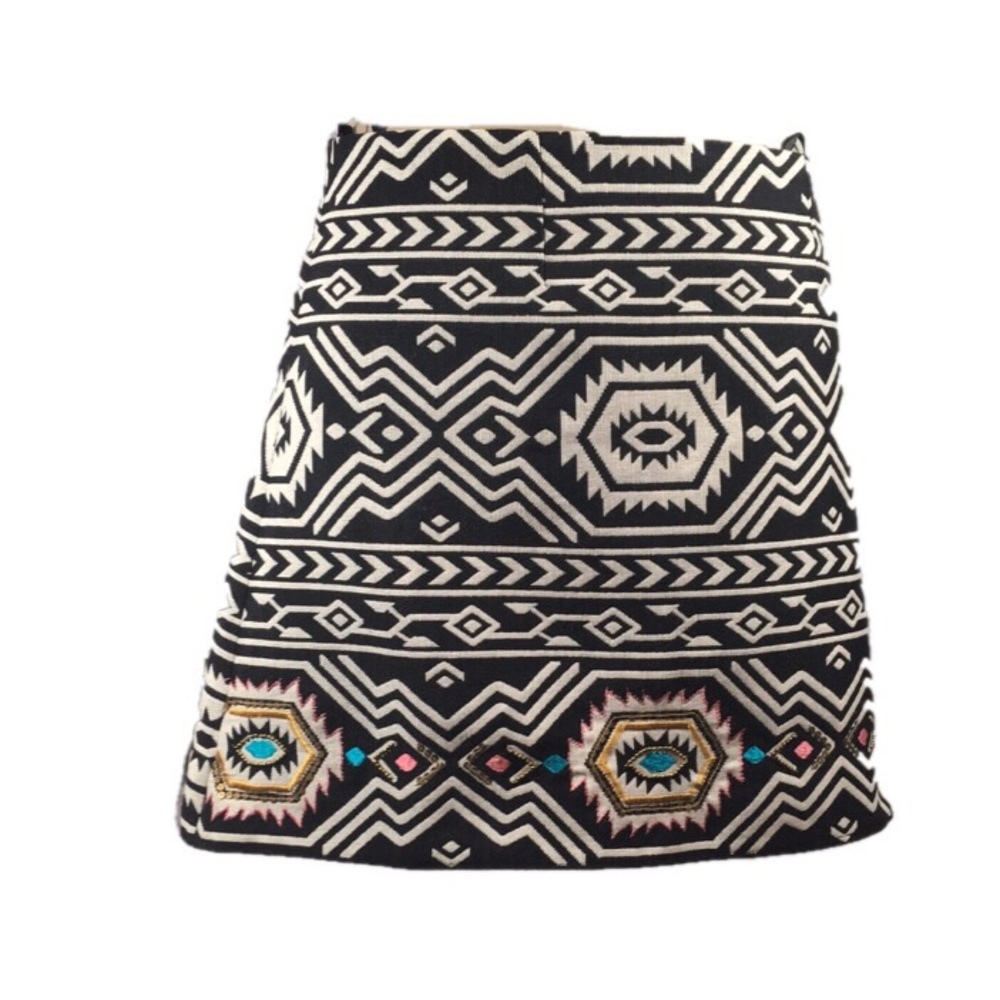 Judith March Tribal Aztec Sequin Skirt Embroidered
